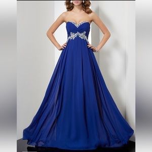 NEW Royal Blue Chiffon Rhinestones Evening Gown Elegant Dress Train Prom Size 16